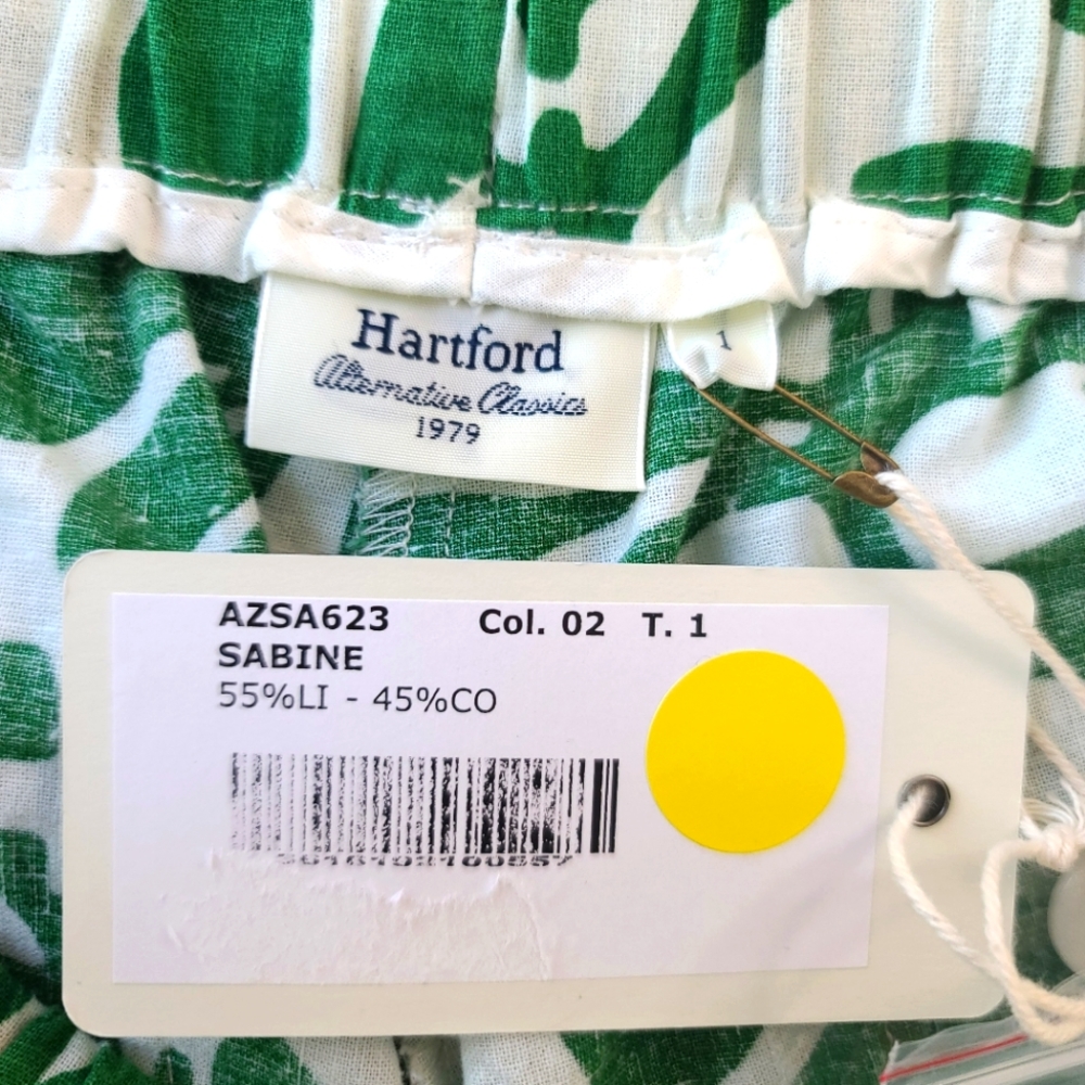 HARTFORD Sabine Green Leaves Print Tropical Beachy Linen Shorts - Picture 6 of 11